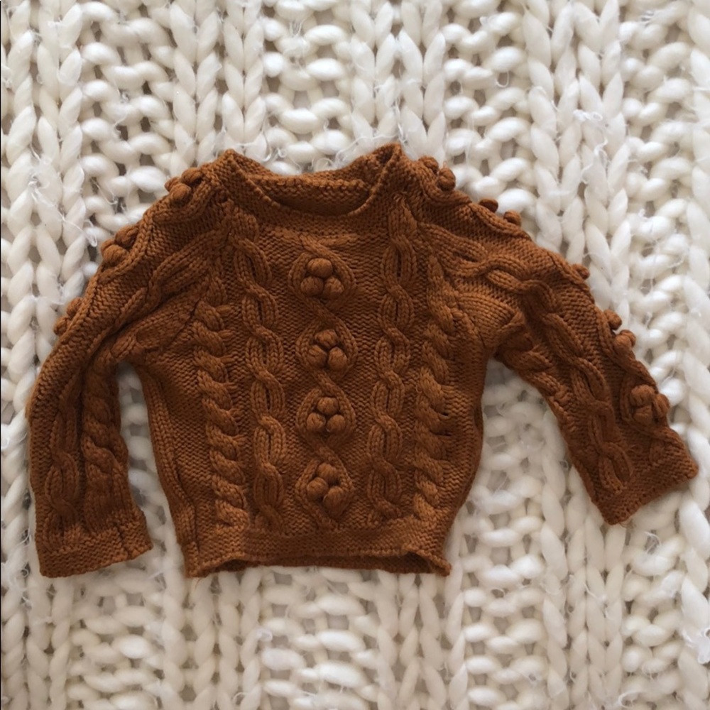 Brown chunky knit baby girl sweater